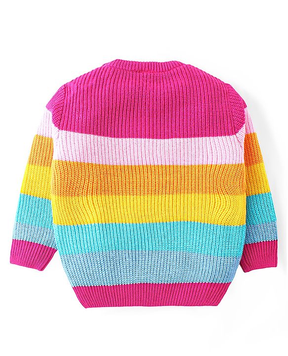 Babyhug Knit Full Sleeves Striped Sweater Set - Pink