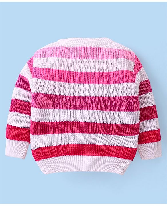 Babyhug Knitted Full Sleeves Pullover Sweater Set With Stripes Design - Pink
