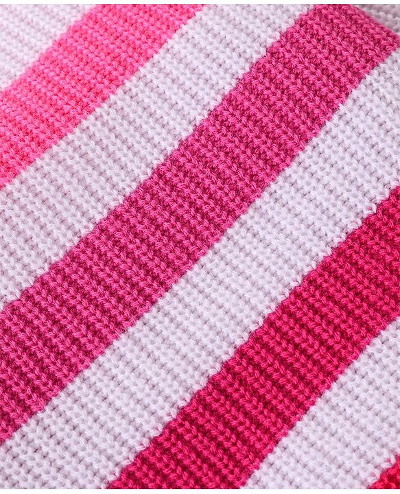 Babyhug Knitted Full Sleeves Pullover Sweater Set With Stripes Design - Pink