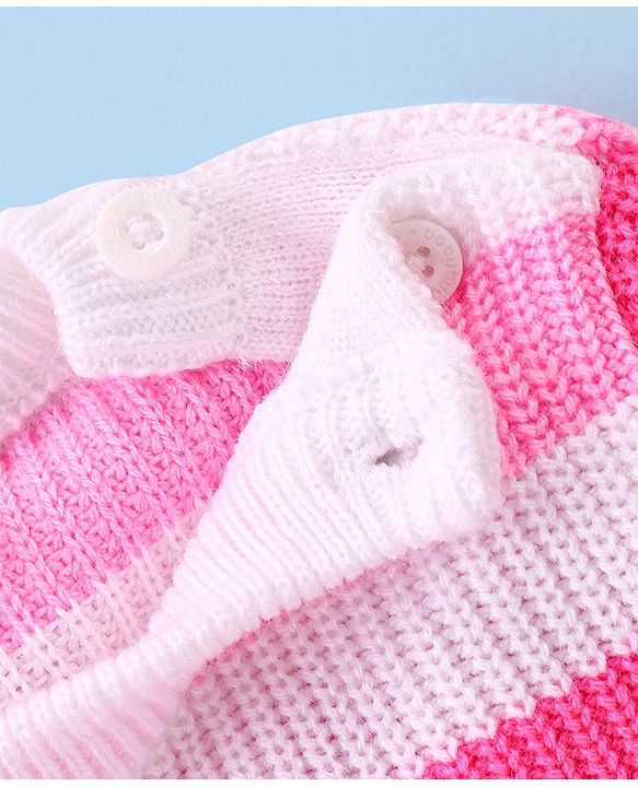 Babyhug Knitted Full Sleeves Pullover Sweater Set With Stripes Design - Pink