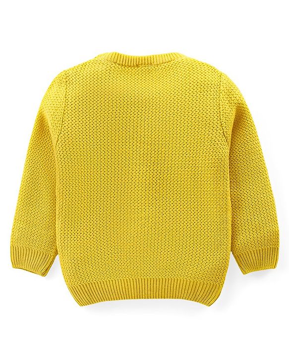 Babyhug Knitted Full Sleeves Pullover Sweater with Sequin Pineapple Design - Light Yellow