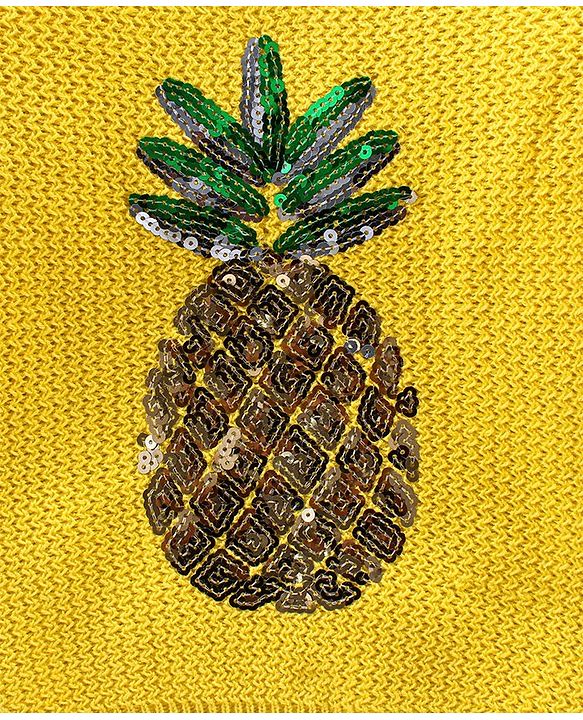 Babyhug Knitted Full Sleeves Pullover Sweater with Sequin Pineapple Design - Light Yellow