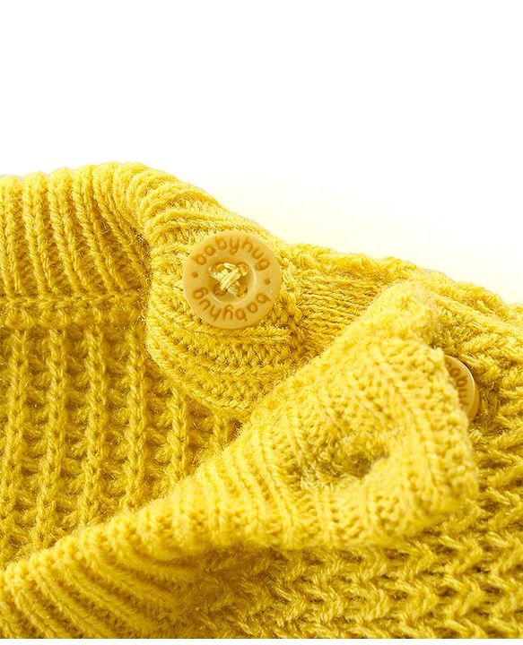 Babyhug Knitted Full Sleeves Pullover Sweater with Sequin Pineapple Design - Light Yellow