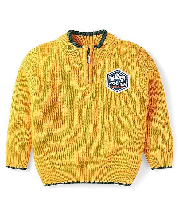 Babyhug Knitted Full Sleeves Pullover Sweater with Front Zipper & Patch Detailing - Mustard Yellow