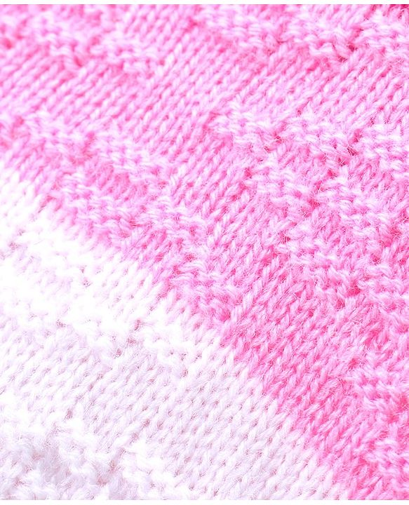 Babyhug Knitted Full Sleeves Front Open Hooded Sweater with Stripes Design - Pink