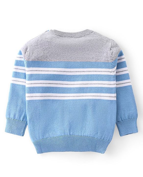 Babyhug Knitted Full Sleeves Pullover Striped Light Weight Sweater - Blue & Grey