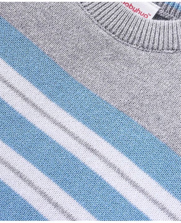 Babyhug Knitted Full Sleeves Pullover Striped Light Weight Sweater - Blue & Grey