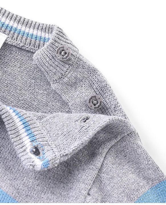 Babyhug Knitted Full Sleeves Pullover Striped Light Weight Sweater - Blue & Grey