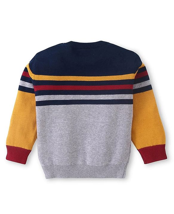 Babyhug Cotton Knitted Full Sleeves Pullover Light Weight  Sweater With Colour Block Design & Stripes - Multicolour