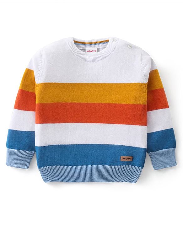 Babyhug Knitted Full Sleeves Pullover Striped Light Weight  Sweater - Multicolour