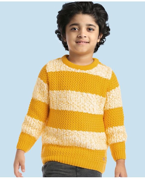 Babyhug Knitted Full Sleeves Pullover Striped Sweater - Yellow