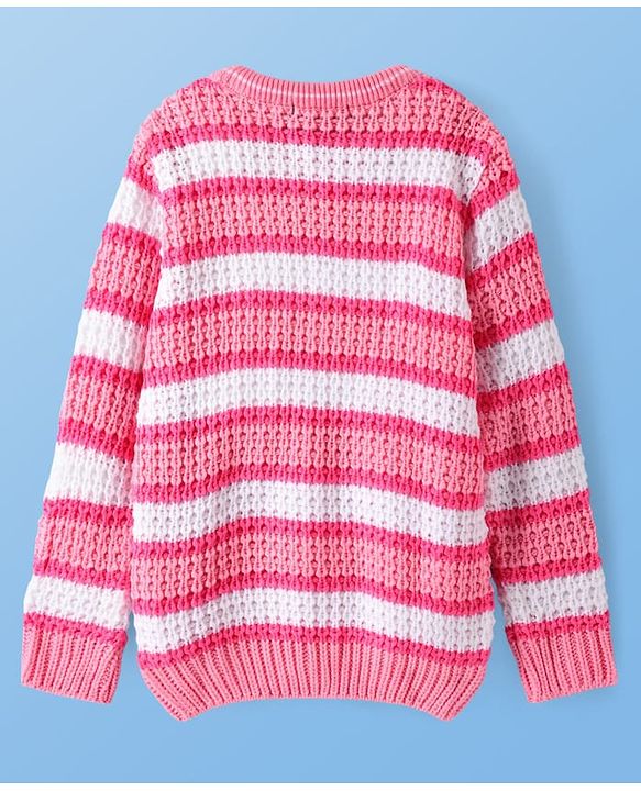 Pine Kids Knitted Full Sleeves Striped Pullover Sweater - Pink