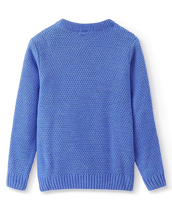 Pine Kids Knitted Full Sleeves Pullover Sweater with Cable Knit Design - Blue