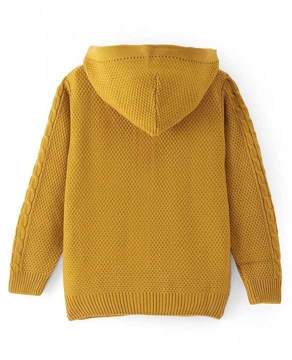 Pine Kids Full Sleeves Front Open  Hood Sweater - Mustard