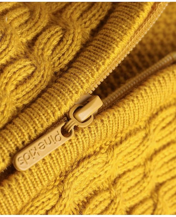 Pine Kids Full Sleeves Front Open  Hood Sweater - Mustard