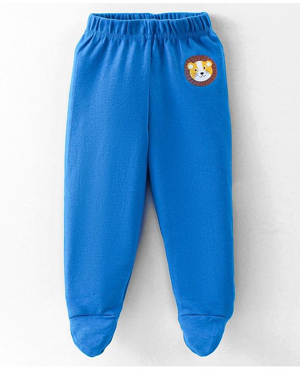 Babyhug Interlock Knit Full Length Bootie  Leggings with Striped & Animal Print Pack of 3 - Blue & Orange