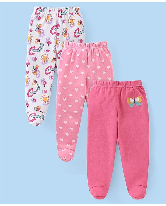 Babyhug Interlock Knit Bootie Leggings with Heart & Butterfly Print Pack of 3 - Multicolour