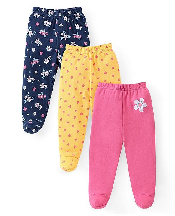 Babyhug Interlock Knit  Bootie Leggings with Heart & Floral Print Pack of 3 - Multicolour