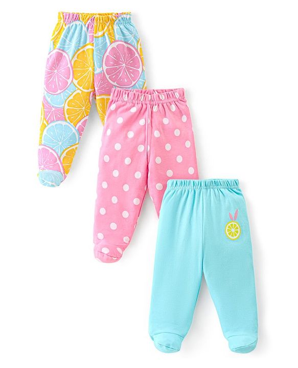 Babyhug Interlock Bootie Full Length Leggings with Polka Dots & Tropical Theme Print Pack of 3 - Multicolour