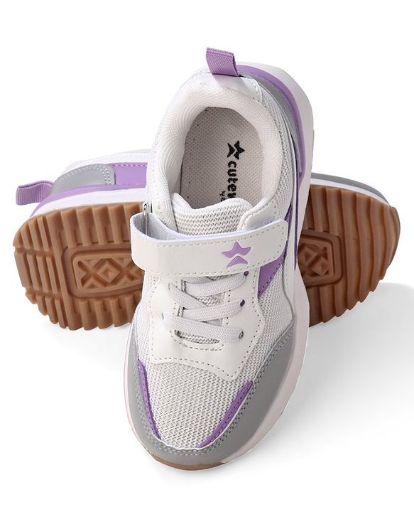 Cute Walk by Babyhug Slip On Sneakers with Velcro Closure - White & Purple