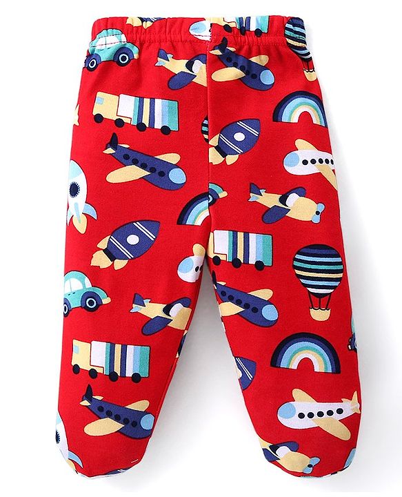 Babyhug Interlock Knit Striped Bootie Leggings with Vehicle & Text Print Pack of 3 - Multicolour