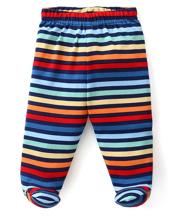 Babyhug Interlock Knit Striped Bootie Leggings with Vehicle & Text Print Pack of 3 - Multicolour