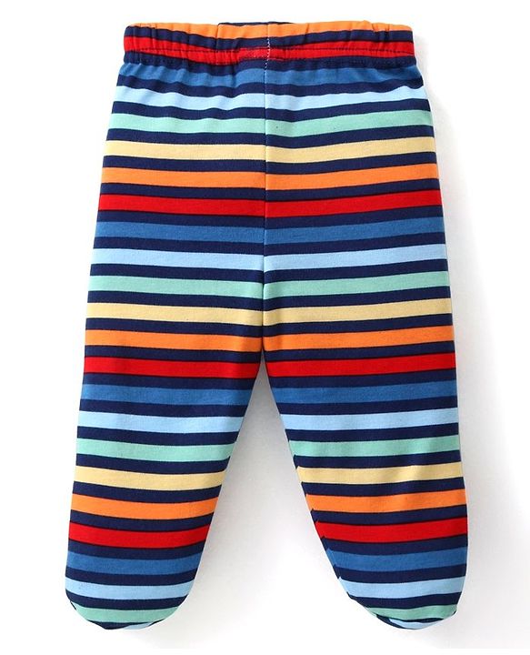 Babyhug Interlock Knit Striped Bootie Leggings with Vehicle & Text Print Pack of 3 - Multicolour