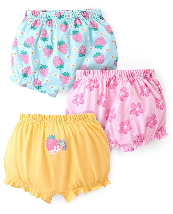 Babyhug 100% Cotton Knit Printed Bloomers Floral Print Pack of 3 - Multicolour