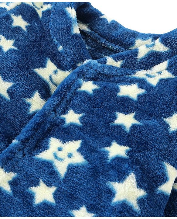 Babyhug Velour Knit Full Sleeves Winter Wear Sleep Suit With Stars Print - Navy