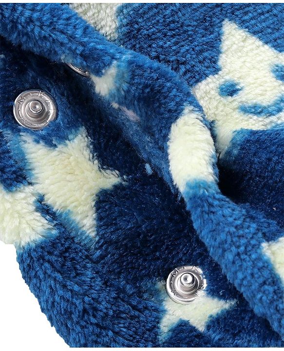 Babyhug Velour Knit Full Sleeves Winter Wear Sleep Suit With Stars Print - Navy