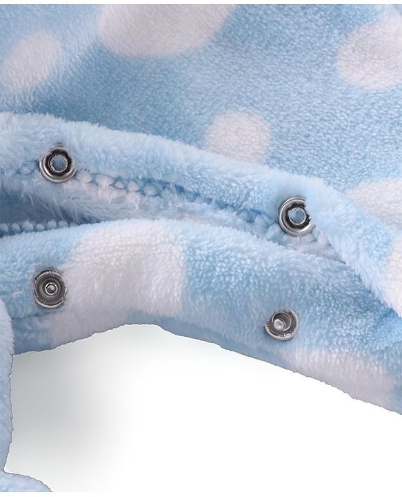Babyhug Velour Knit Full Sleeves Sleep Suit With Polka Dots Print - Blue