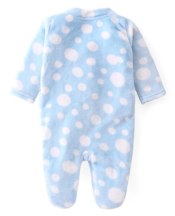 Babyhug Velour Knit Full Sleeves Sleep Suit With Polka Dots Print - Blue