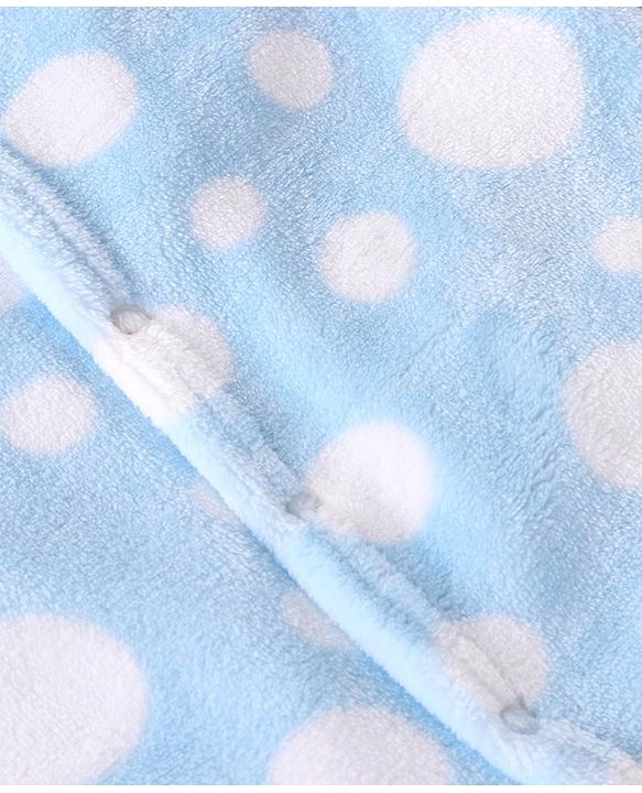 Babyhug Velour Knit Full Sleeves Sleep Suit With Polka Dots Print - Blue