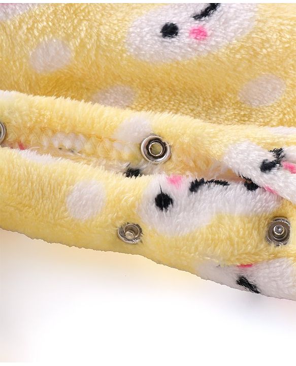Babyhug Velour Knit Full Sleeves Footed Winter Sleep Suit with Hearts Print - Yellow