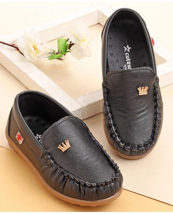 Cute Walk by Babyhug Slip On  Loafers with Crown Applique - Black