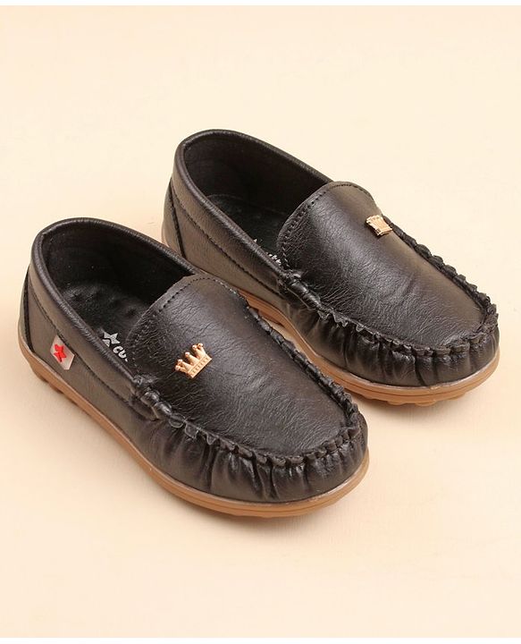 Cute Walk by Babyhug Slip On  Loafers with Crown Applique - Black