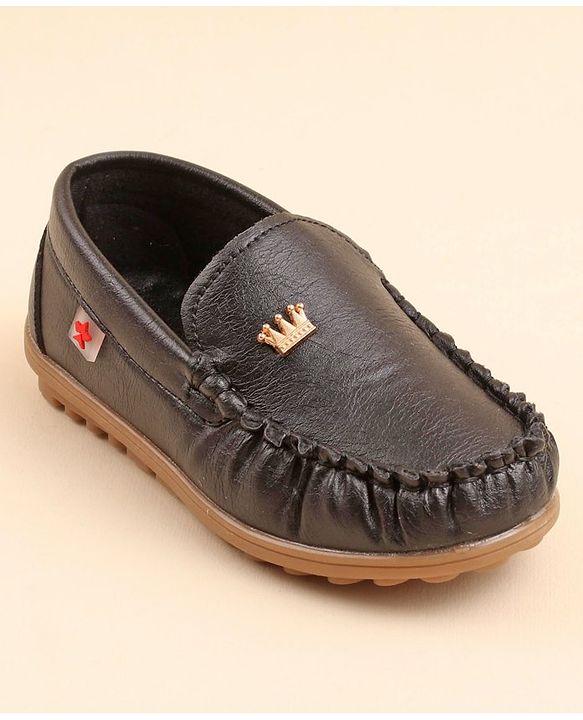 Cute Walk by Babyhug Slip On  Loafers with Crown Applique - Black