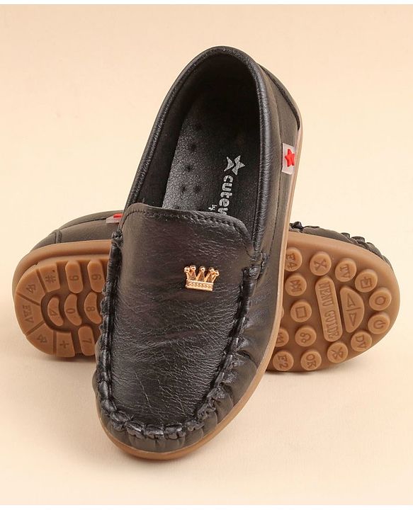 Cute Walk by Babyhug Slip On  Loafers with Crown Applique - Black
