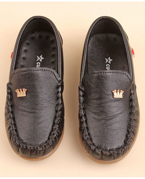 Cute Walk by Babyhug Slip On  Loafers with Crown Applique - Black