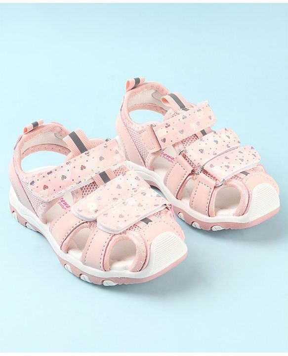 Cute Walk by Babyhug Slip On Hearts Printed Sandals with Velcro Closure - Pink