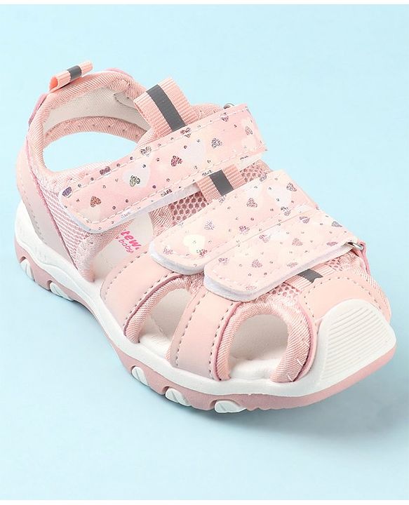 Cute Walk by Babyhug Slip On Hearts Printed Sandals with Velcro Closure - Pink