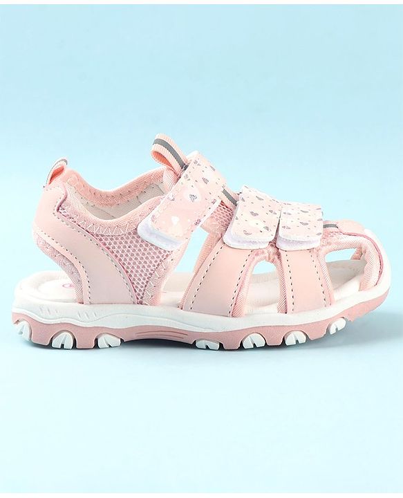 Cute Walk by Babyhug Slip On Hearts Printed Sandals with Velcro Closure - Pink