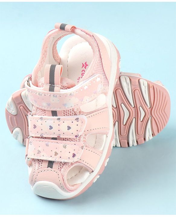 Cute Walk by Babyhug Slip On Hearts Printed Sandals with Velcro Closure - Pink