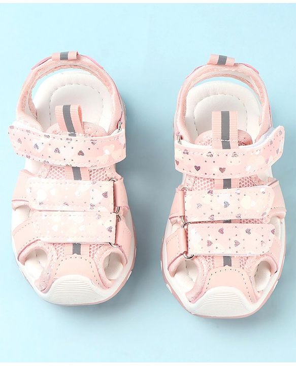 Cute Walk by Babyhug Slip On Hearts Printed Sandals with Velcro Closure - Pink