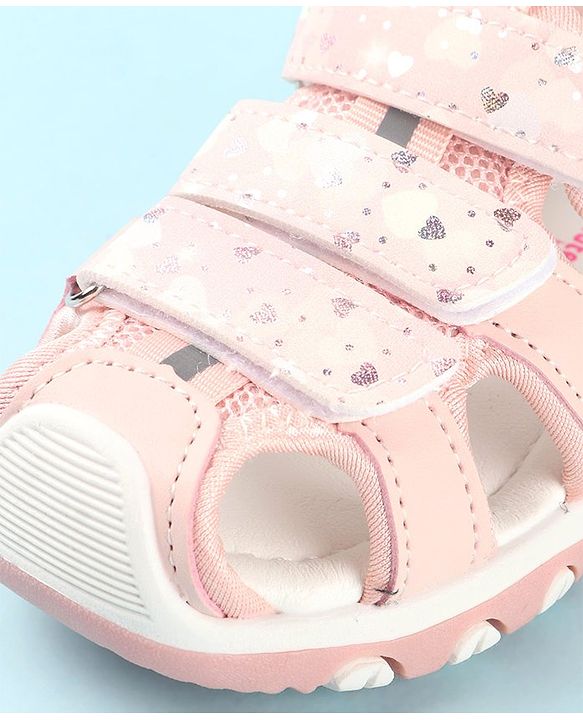 Cute Walk by Babyhug Slip On Hearts Printed Sandals with Velcro Closure - Pink