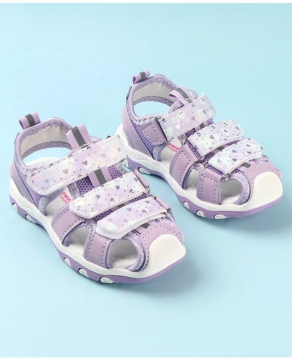 Cute Walk by Babyhug Slip On Hearts Printed Sandals with Velcro Closure - Purple
