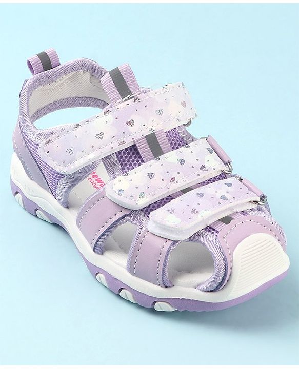 Cute Walk by Babyhug Slip On Hearts Printed Sandals with Velcro Closure - Purple