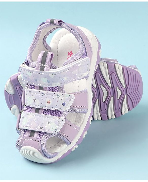 Cute Walk by Babyhug Slip On Hearts Printed Sandals with Velcro Closure - Purple