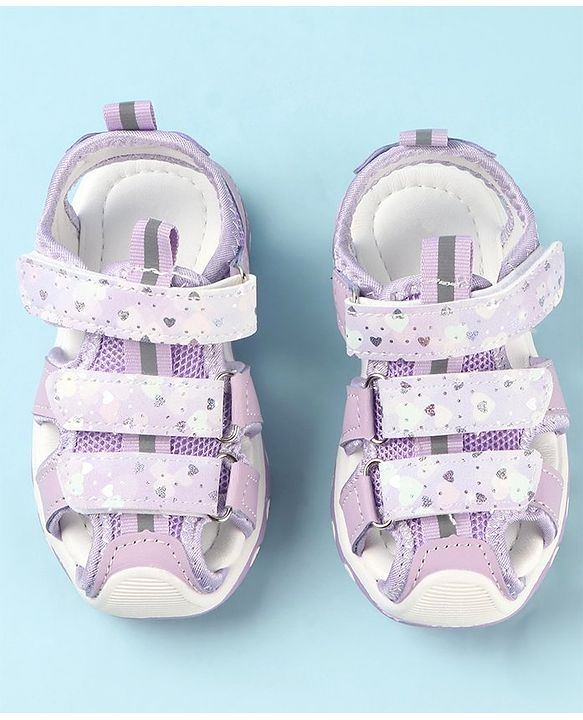 Cute Walk by Babyhug Slip On Hearts Printed Sandals with Velcro Closure - Purple