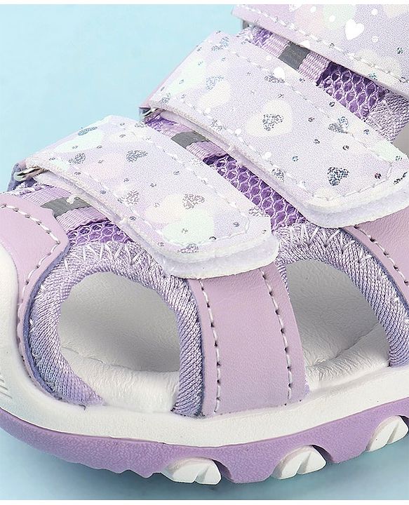 Cute Walk by Babyhug Slip On Hearts Printed Sandals with Velcro Closure - Purple